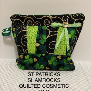 St. Patrick's Shamrocks Quilted Cosmetic Bag - Green and Black